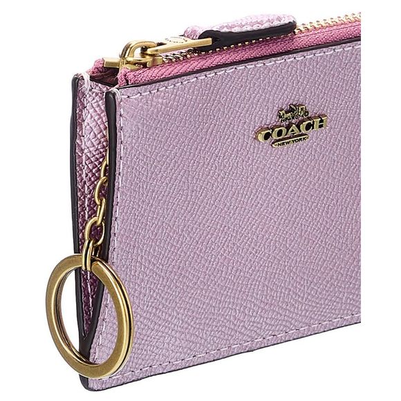 Coach Mini Id Skinny Metallic Leather Card Case, Pink - Picture 3 of 3
